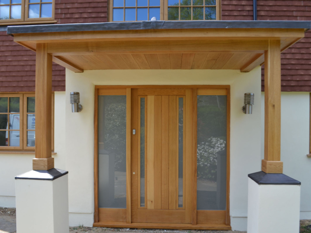 Bespoke oak front door and porch