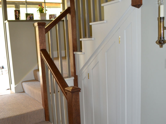 Custom-made fitted staircase storage